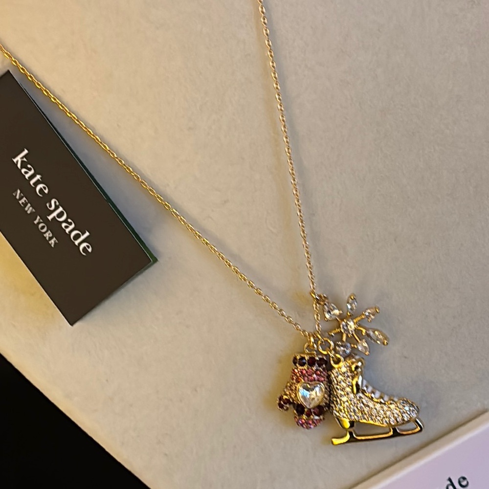 ♠️ Kate Spade Gold Skate Necklace with Festive Charm and Skate earrings ♠️ - Picture 3 of 9